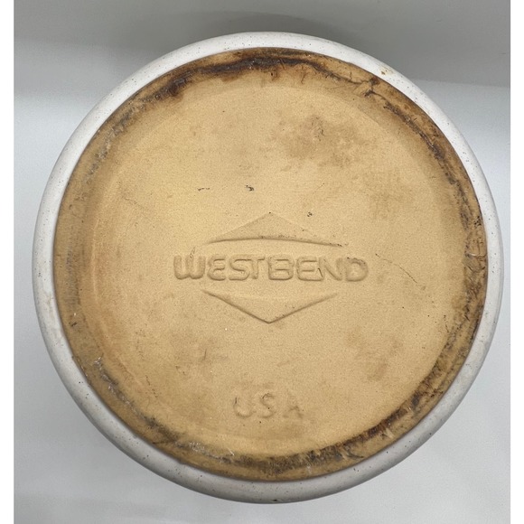 VTG 60’s West Bend Crock Bean Pot & Lid w/ Fork & Spoon Design, earthenware, MCM - Picture 6 of 8